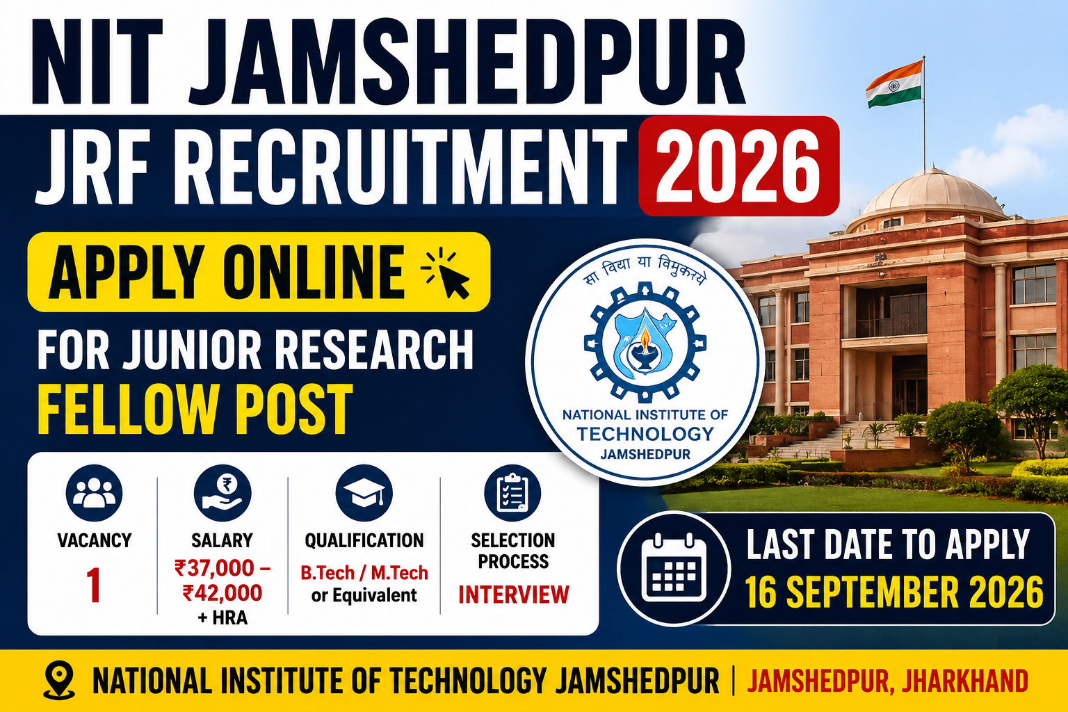 NIT Jamshedpur JRF Recruitment 2026: Apply Online for Junior Research Fellow Post