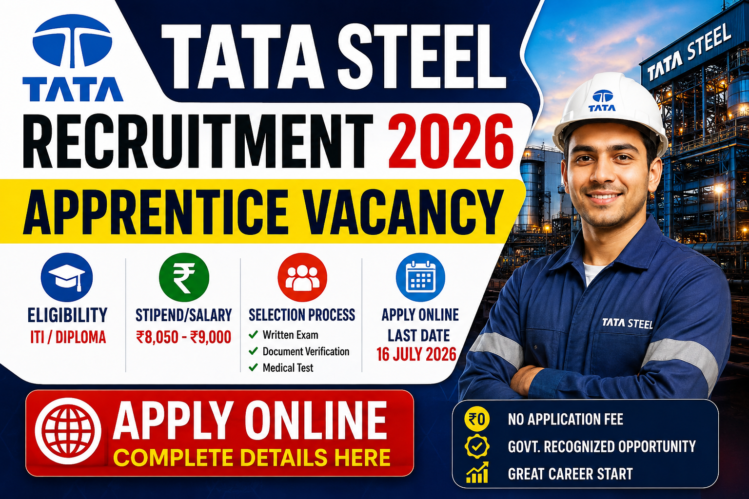 TATA Steel Recruitment 2026: Apprentice Vacancy, Eligibility, Salary & Apply Online